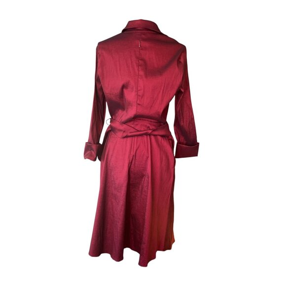 Boston Proper Maroon Red Button Up Shirt Midi Dress Taffeta SZ 12 - Picture 2 of 8